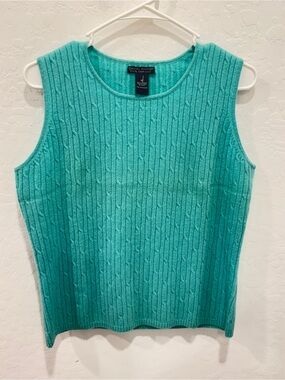 Daniel Bishop Teal Cable-Knit Sleeveless Tank Top Womens Medium Tank Top